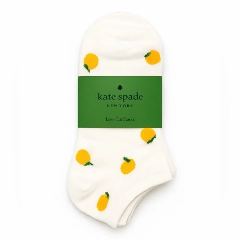 kate spade White Yellow Gray Lemon All Over Print & Solid Low Cut Socks 3 pack